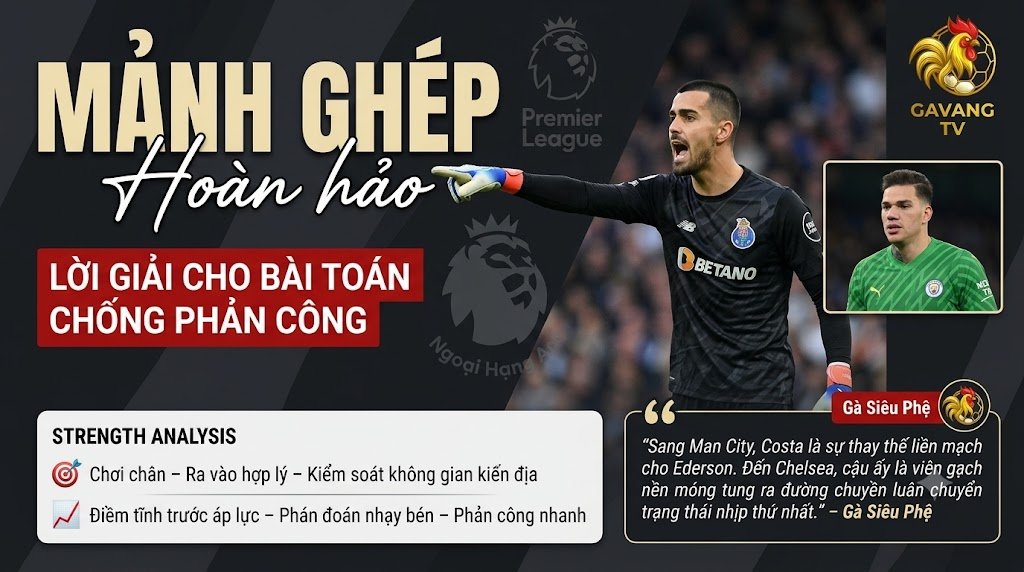 Chuyên gia Gà Siêu Phệ từ Gavang TV phân tích mức độ phù hợp chiến thuật của Diogo Costa tại Man City và Chelsea so với Ederson.